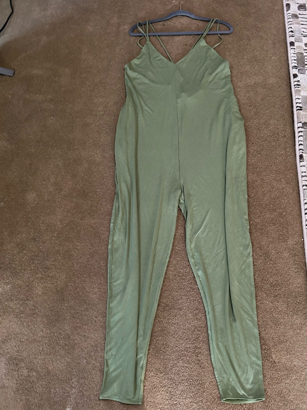 Bandier Le ORE Como Modal V-Neck Spaghetti Strap Jumpsuit Olive L $128